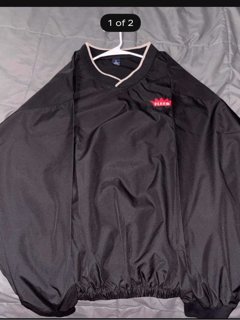 Fleer Black Pullover Windbreaker with Contrast Trim
